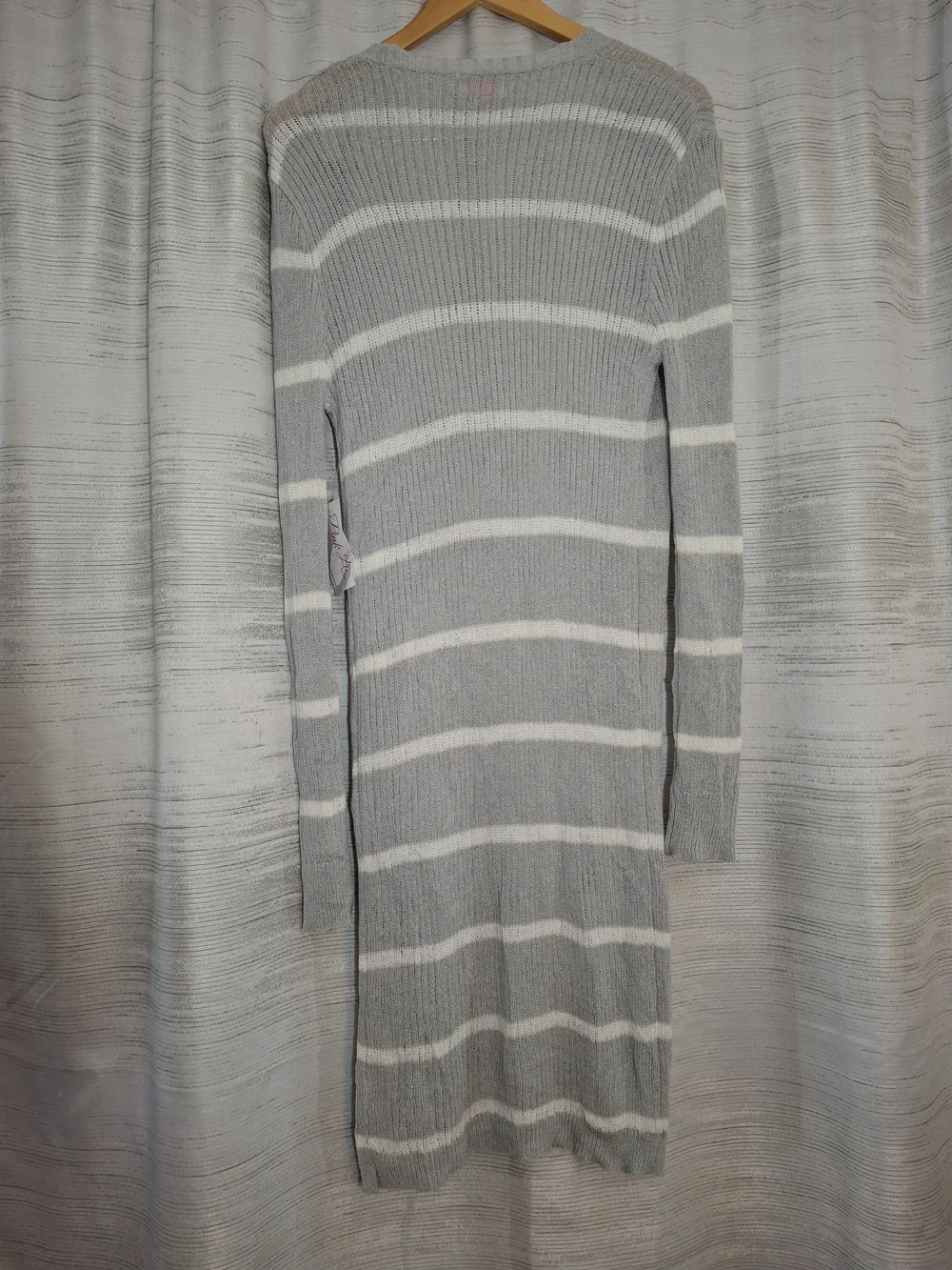 Pink Lily Gray & White Striped Open Cardigan Sweater Duster NWT